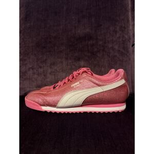 Puma Roma Girls Size 6.5C Glitter Pink White Running Athletic Shoes Sneakers